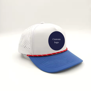 OEM ODM Vente en gros Casquette de baseball à 5 panneaux Structure en caoutchouc personnalisée Logo PVC Casquette de golf Trou découpé au laser avec corde Fabricant du Vietnam - Product Image 4