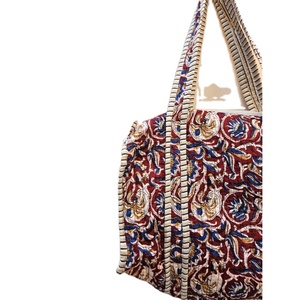 Indian handmade Block Print Cotton Duffle <b>Bag</b> for Women Quilted Floral Overnight Travel <b>Bag</b> Perfect Gift for her <b>Beach</b> wear - Product Image 2