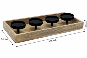 Portavelas Rectangular de Madera con 4 Portavelas Negros, Decoración para el Hogar - Product Image 4