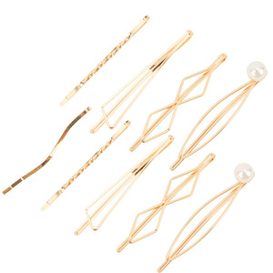 Barrettes à cheveux géométriques dorées avec perle pour femmes, pour les fêtes et l'usage quotidien, 6*3.5cm, Hemasa Fashions - Product Image 1