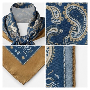 NORTH APPROACH Women's Square <b>Silk</b> Scarf Blue Gold Paisley Print Elegant Multi-Functional Fashion Accessory All Seasons - Product Image 4