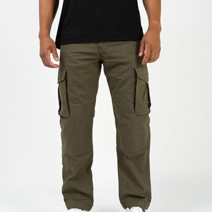 Men's Olive Green Canvas Cargo Pants Multiple Pockets Breathable Drawstring Closure Casual Elastic Waist Workwear Style - Product Image 2