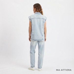 Women Light Blue Denim <b>Shirt</b> And Jeans Set Sleeveless Button <b>Shirt</b> Casual Two Piece Matching Outfit Streetwear Fashion - Product Image 2