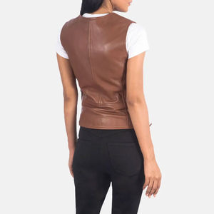 Veste sans manches en similicuir PU pour femme, nouvelle collection, design personnalisé, avec fermeture éclair et ceinture, vente en gros 2026 - Product Image 5