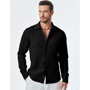 Camisa de Vestir Personalizada para Hombre, 100% Algodón, Estilo Waffle, con Botones, Manga Larga, Informal, para Trabajo, con Cuello Waffle Moderno - Product Image 1