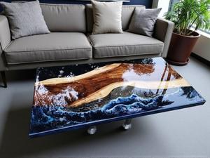 โต๊ะรับประทานอาหารเรซิ่นสีน้ำเงินลายแม่น้ำสำหรับตกแต่งร้านอาหาร I โต๊ะโซฟาสำหรับพื้นที่ชายหาด I โต๊ะไม้เคลือบอีพ็อกซี่สำหรับบ้าน I โต๊ะกาแฟสไตล์รอยัล - Product Image 1