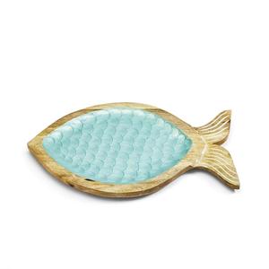 Plato de Pescado de Madera Esmaltada en Color Cian Pastel, Estilo Oceánico, Tallado a Mano con Motivo de Escamas, para Servir Aperitivos, Vajilla para Mesa de Comedor junto al Mar - Product Image 3