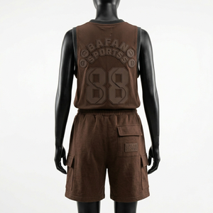 ชุดบาสเก็ตบอลพรีเมียม 220 GSM ผ้าตาข่ายระบายอากาศ เสื้อและกางเกงขาสั้นสีน้ำตาล โลโก้ปั๊มนูนแบบกำหนดเอง ชุดสำหรับผู้หญิง - Product Image 5
