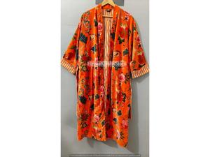 Bata de terciopelo de lujo, bata kimono de terciopelo y algodón, bata de dormir, bata de novia, bata de invierno para dama de honor, colores naranja - Product Image 3
