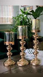 Ensemble de bougeoirs en verre argenté de luxe, support en métal moderne, centre de table décoratif pour la maison, les mariages et les événements - Product Image 4