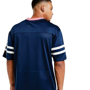 เสื้อเจอร์ซีย์อเมริกันฟุตบอลสไตล์เรโทรสำหรับผู้ชาย ผ้าตาข่ายระบายอากาศ โพลีเอสเตอร์ แขนเสื้อลายทาง พิมพ์หมายเลข เสื้อยืดตาข่ายสีน้ำเงินสำหรับเล่นกีฬา - Product Image 2