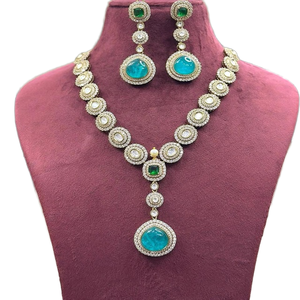 Conjunto de Collar chapado en oro de Moissanite Polki de lujo, pendientes para mujer, joyería de diseñador chapada en oro para boda y fiesta - Product Image 1