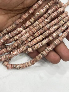 Perles de pierres précieuses de haute qualité pour la fabrication de bijoux, 17 pouces, rhodochrosite naturelle facettée, forme de pneu Heishi, taille 7-8 mm - Product Image 3