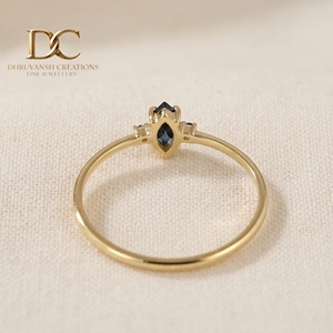 Anillo de Oro Sólido de 14 Quilates con Diseño Elegante, Estilo Étnico, Certificado por IGI, con Diamante Cultivado en Laboratorio y Topacio Azul de Londres, Joyería para Mujer - Product Image 3
