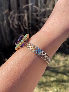 Natural Purple Amethyst Opal Rhodolite <b>Bangle</b> 925 Sterling <b>Silver</b> Gold / Fine Art Cocktail Cuff <b>Bracelet</b> - Product Image 2