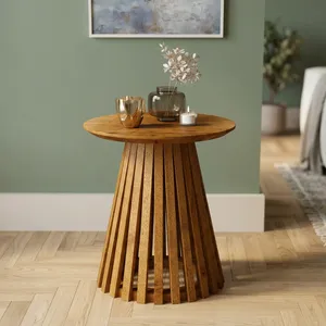 Table basse en bois moderne avec base à lattes, design scandinave, meubles de salon, table d'appoint faite à la main - Product Image 5