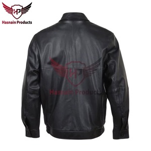 Veste en cuir véritable noire pour homme, style bomber décontracté, col chemise, fermeture à boutons et à glissière, en cuir de vachette, classique, chaud pour l'hiver - Product Image 4