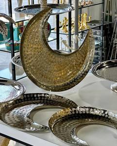 Vintage Decorative Moon Shape Silver Hand-Hammered Tray for Wedding & Ramadan Luxury Fruits Tray <b>Tabletop</b> Decorative Platter - Product Image 3