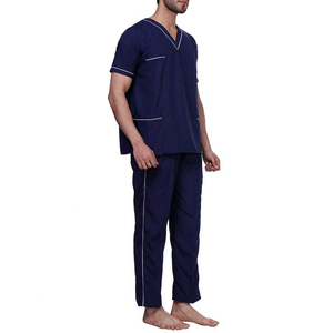 Hospital Staff Medical Workwear Woven Short Sleeve V-Neck <b>Tops</b> Straight Pants Sets Nursing Scrubs Uniform For Men - Product Image 5