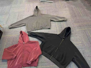 Sudadera con Capucha y Cremallera para Mujer, Mezcla de Poliéster/Algodón, Secado Rápido, Hombros Caídos, Manga Larga, Color Sólido, Estilo Oversize - Product Image 2