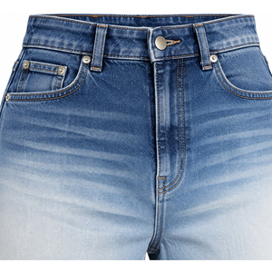 Jeans de Mezclilla de Cintura Alta para Mujer, Corte Acampanado, Lavado Degradado Azul, Logotipo Bordado, Estilo Vintage - Product Image 4