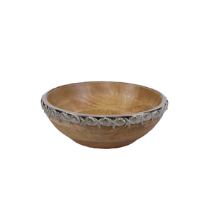 Tazón de Madera Artesanal para Servir con Rama de Metal Decorativa en Forma de Orquídea, Tazón de Madera de Acacia para Ensaladas, Decoración del Hogar y Restaurantes de Hotel - Product Image 3