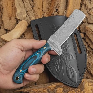 Couteau de boucher de cowboy en acier Damas forgé à la main, couteau de ranch personnalisé OEM à lame pleine, manche en bois avec étui en cuir type pancake - Product Image 2