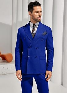 Traje de Negocios para Hombre, Azul Rey, Cuello Mao, Corte Regular, Transpirable, Poliéster/Algodón, Antiarrugas, Estilo Británico - Product Image 2