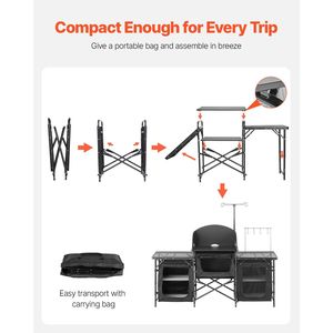 โต๊ะครัวอลูมิเนียมพกพาสำหรับตั้งแคมป์กลางแจ้ง พร้อมตู้เก็บของ 3 ช่อง และกระเป๋าถอดได้สำหรับพกพาสำหรับการตั้งแคมป์และการทำอาหาร - Product Image 5