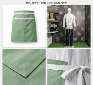 Delantal de Cintura de Algodón Verde con Ribete Blanco, Bolsillos Dobles y Cierre de Broches para Personal de Restaurante y Bar, Uniforme Unisex - Product Image 5