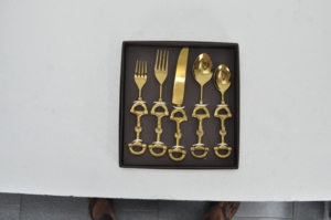 Gold Horse Bit Cutlery <b>Set</b> Equestrian Design Gold Pvd Coated Luxury <b>Flatware</b> <b>Sets</b> With Custom Gift Box Black Color - Product Image 4