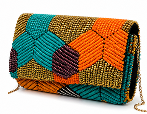 Pochette géométrique multicolore à perles |   Sac de soirée artisanal et original |   Sac à main bohème chic fait main, sac de soirée coloré - Product Image 3
