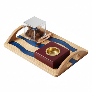 Ensemble de luxe Mabkhara en bois et résine, finition polie, fait main, avec plateau et boîte, pour brûleur de Bakhoor, idéal pour les cadeaux festifs du Ramadan et de l'Aïd, Mubkhar - Product Image 4