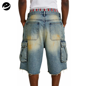 Pantalones Cortos de Mezclilla XUCHANG, Diseño Personalizado, Lavados, Estilo Vintage, con Dobladillo Crudo, de Nailon/Algodón, para Hombre, de Secado Rápido, con Patrón 3D - Product Image 2