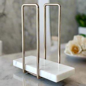 Porte-serviettes minimaliste en laiton avec base en marbre, 2 barres, support de serviettes autoportant pour salle de bain - Product Image 3