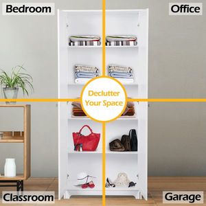 FCH White Five-Tier Double Door <b>Storage</b> Cabinet Elegant <b>Wardrobe</b> <b>Solution</b> - Product Image 4