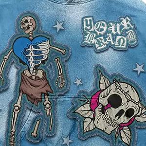 เสื้อมีฮู้ดผ้าเดนิมพิมพ์ลาย DTG สำหรับชายหญิงวินเทจโอเวอร์ไซส์ออกแบบได้ตามต้องการ - Product Image 5