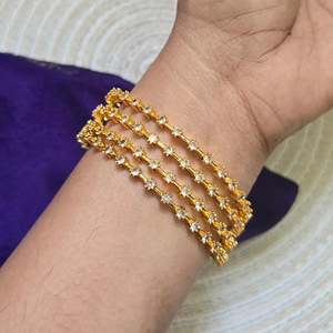Gold Plated Cuff <b>Bangles</b> with Zircon Stones <b>Copper</b> Diamond Lookalike Bracelets for Engagement Gift - Product Image 2