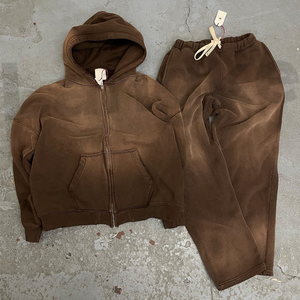 Ensemble personnalisé hiver vintage délavé : Sweat à capuche double et pantalon ample court en molleton de coton léger et respirant à taille élastique - Product Image 5