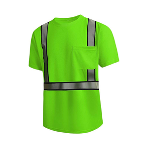 Camiseta de Trabajo de Alta Visibilidad para Hombre, Verde, Estilo Chaleco de Seguridad de Poliéster con Franjas Reflectantes y Bolsillo en el Pecho - Product Image 1
