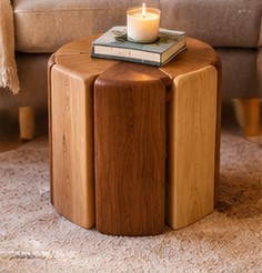 Table d'appoint ronde en bois faite à la main, style moderne, décoration minimaliste pour salon, couleur marron - Product Image 1