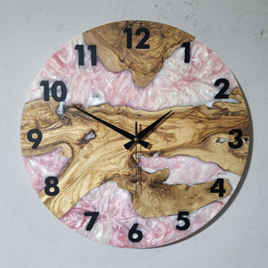 Resin & Wooden <b>Wall</b> <b>Clock</b> <b>Modern</b> Design Round Shape Wooden <b>Clock</b> for <b>Wall</b> Decoration Natural Polish - Product Image 5