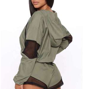 Wholesale Women Custom Cropped Windbreaker Jacket Mesh Patchwork Hooded <b>Lightweight</b> Zip Up Outdoor Streetwear Activewear <b>Coat</b> - Product Image 6