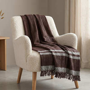 Plaid en coton à carreaux marron chocolat 50x60 pouces, tissé à la main, pour canapé, décoration d'intérieur confortable, vente en gros - Product Image 1