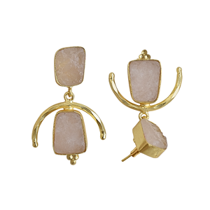 Boucles d'oreilles pendantes en quartz rose, faites à la main, plaquées or, bijoux de mode, fabricants de boucles d'oreilles - Product Image 2