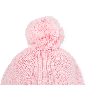 Bonnet bébé rose avec pompon, bonnet d'hiver en tricot doux, couleur unie, style mignon pour les bébés filles - Product Image 2