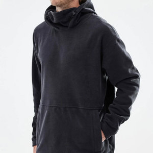 Sweat-shirt à capuche en molleton noir pour homme, coupe classique, vêtement décontracté d'hiver avec poche avant, matière tricotée respirante - Product Image 2