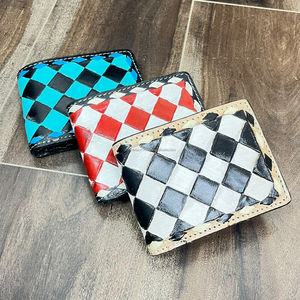 OED OEM Full Grain Genuine Leather <b>Wallet</b> for Men RFID Blocking Checkered Board Pattern Bifold Men's <b>Wallets</b> Credit <b>Card</b> <b>Holder</b> - Product Image 4