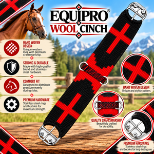 EQUIPO Correa de Cuello para Caballo con Patrón de Cruz Roja y Negra, de Lana y Cuero, Ajustable, con Anillos Metálicos Personalizables - Product Image 2
