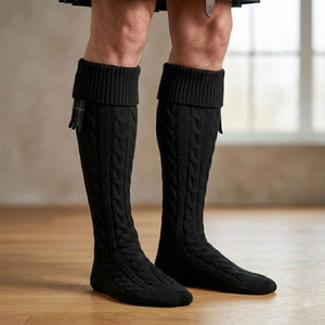 Men’s Scottish Black Kilt Hose <b>Socks</b> - Traditional <b>Knee</b>-<b>High</b> Ribbed Highland Wear for Weddings & Formal Factory Supplies - Product Image 3